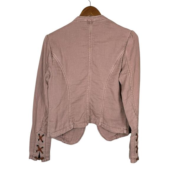 Free People NWT Jagger Blazer Military Tan Jacket Lace up Sleeve Outerwear - Picture 7 of 13